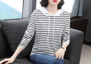 Helpom Striped Women Hooded Neck Multicolor T-Shirt