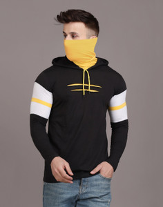 Denzolee Colorblock Men Hooded Neck Black, Yellow T-Shirt