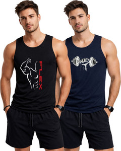 SwiftStyle Printed Men Round Neck Black, Blue T-Shirt