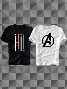 wike denims Printed Men Round Neck Black, White T-Shirt