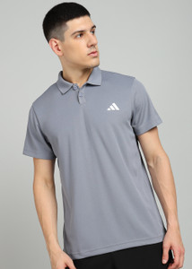ADIDAS Solid Men Polo Neck Grey T-Shirt