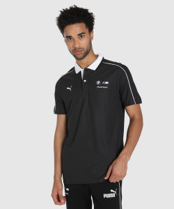 PUMA Solid Men Polo Neck Black T-Shirt