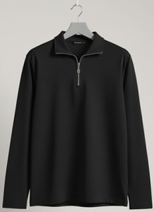 INDICLUB Self Design Men Polo Neck Black T-Shirt