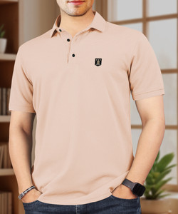 VeBNoR Self Design Men Polo Neck Beige T-Shirt