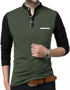 PSDESIGN Colorblock Men Mandarin Collar Multicolor T-Shirt