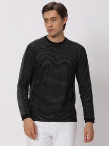 MUFTI Striped Men Crew Neck Black T-Shirt