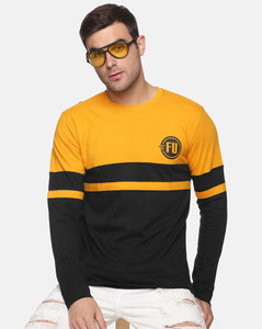 Doomee Colorblock Men Round Neck Yellow, Black T-Shirt