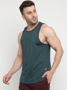 CHKOKKO Solid Men Round Neck Green T-Shirt