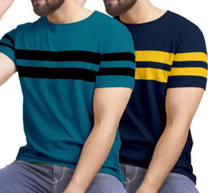 R RIDACHY Striped Men Round Neck Dark Green T-Shirt