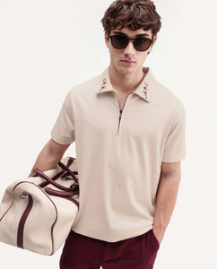 RARE RABBIT Embroidered Men Zip Neck Beige T-Shirt - Image 6