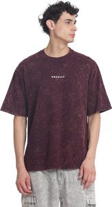 UNSULLY Washed Men Round Neck Purple T-Shirt