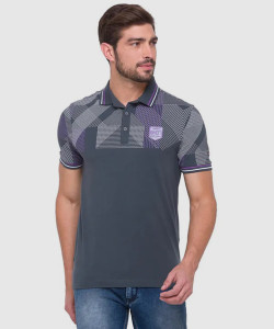 BEING HUMAN Printed Men Polo Neck Black T-Shirt