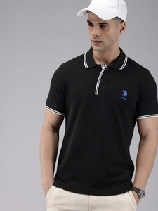 U.S. POLO ASSN. Solid Men Polo Neck Black T-Shirt