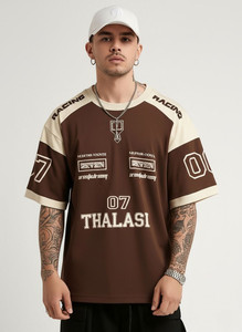 THALASI Graphic Print Men Crew Neck Brown T-Shirt