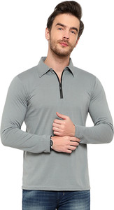 Jangoboy Solid Men Polo Neck Grey T-Shirt