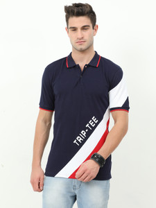 Triptee Colorblock Men Polo Neck Navy Blue T-Shirt