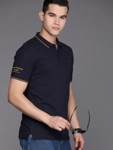 Louis Philippe Sport Solid Men Polo Neck Navy Blue T-Shirt