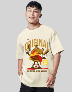 Veirdo Graphic Print, Typography Men Round Neck Beige T-Shirt