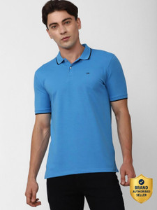 PETER ENGLAND Self Design Men Polo Neck Blue T-Shirt