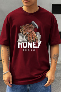 Amaran Printed Men Round Neck Maroon T-Shirt