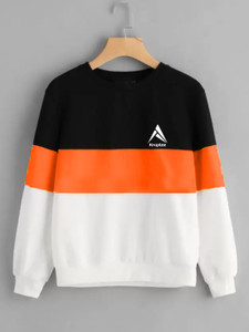 Kroptee Colorblock Men Round Neck White, Black, Orange T-Shirt