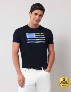 U.S. POLO ASSN. Graphic Print Men Round Neck Blue T-Shirt