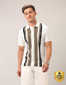U.S. POLO ASSN. Beige, White Striped Polo Neck T-Shirt - Image 6