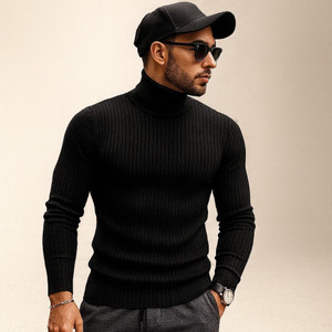 clothyy Solid Men High Neck Black T-Shirt