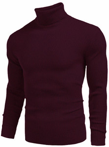 clothster Solid High Neck Casual Men Maroon Sweater