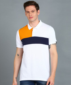Urbano Fashion Colorblock Men Polo Neck White T-Shirt