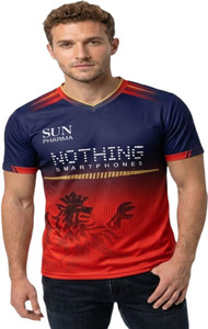Smv Printed, Washed/Ombre Men Polo Neck Red, Dark Blue T-Shirt