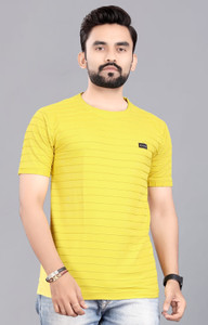 BelleBird Solid Men Round Neck Yellow T-Shirt