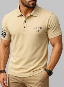 TAZO Solid Men Polo Neck Beige T-Shirt