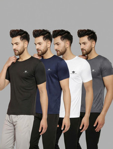 MISSILLE Solid Men Round Neck Black, Navy Blue, White, Grey T-Shirt