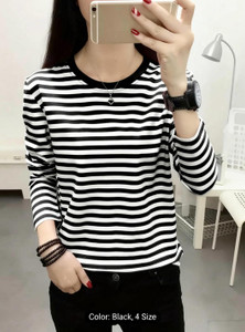 Smart Colors Striped Women Round Neck Black T-Shirt