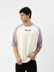 MANIAC Typography Men Round Neck Purple, White T-Shirt