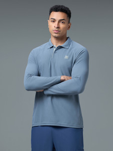 TECHNOSPORT Solid Men Polo Neck Light Blue T-Shirt