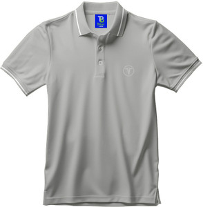 TB Blue Solid Men Polo Neck Grey T-Shirt