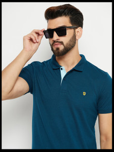 METRONAUT Solid Men Polo Neck Dark Blue T-Shirt