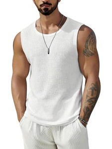 TeeWink Self Design Men Round Neck White T-Shirt
