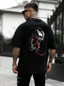 BQF Printed Men Round Neck Black T-Shirt