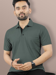 VeBNoR Solid Men Polo Neck Green T-Shirt