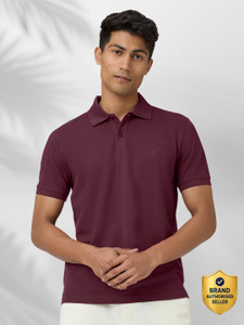 XYXX Solid Men Polo Neck Maroon T-Shirt
