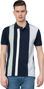 RED TAPE Striped Men Polo Neck Dark Blue T-Shirt