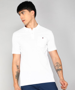 Louis Philippe Jeans Solid Men Stylised Neck White T-Shirt