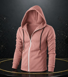 Try This Solid Men Hooded Neck Pink T-Shirt