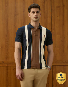 U.S. POLO ASSN. Colorblock Men Polo Neck Blue T-Shirt