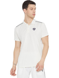 SG Solid Men Polo Neck White T-Shirt - Image 6