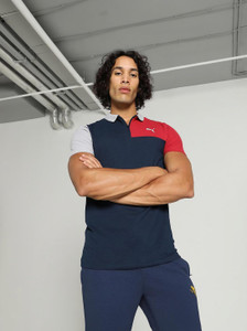 PUMA Men Color Block Casual Dark Blue, Red, White Shirt