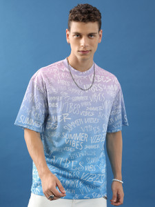 HIGHLANDER Tie & Dye, Typography Men Round Neck Blue T-Shirt